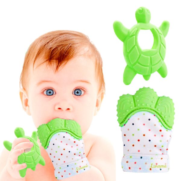 Liname 2 Pack Teething Mitten with Soothing Toy - Baby Chew Toy and Teething Glove- Infant Teething Mitten Crinkle Sound and Textured Silicone to Soothe Sore and Swollen Gums