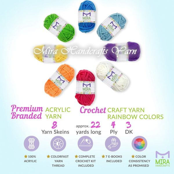 Mira Handcrafts Complete Yarn Starter Pack for Crochet, Crafts, Knitting Ã¢â‚¬â€œ Total of 176 Yards DK Yarn, 2 Crochet Hooks, 2 Sewing Needles, 4 Markers, 7 Ebooks with Yarn Patterns All Included - Image 5