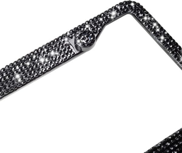 Handcrafted Acrylic Bling License Plate Frames for Women, Men | 1 Pack Bedazzled Cover with Glittery Screw Caps | Stainless Steel Clear Crystal Sparkle License Plate Frame/Cover (Black) - Image 2