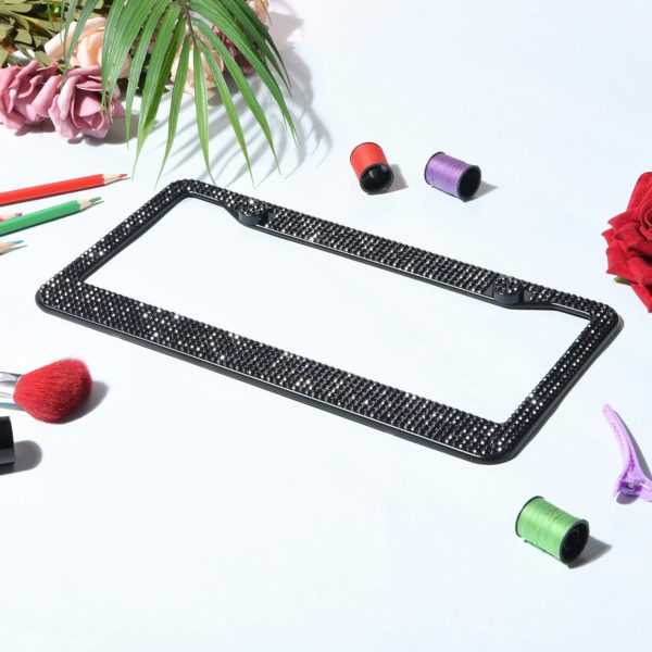 Handcrafted Acrylic Bling License Plate Frames for Women, Men | 1 Pack Bedazzled Cover with Glittery Screw Caps | Stainless Steel Clear Crystal Sparkle License Plate Frame/Cover (Black) - Image 3