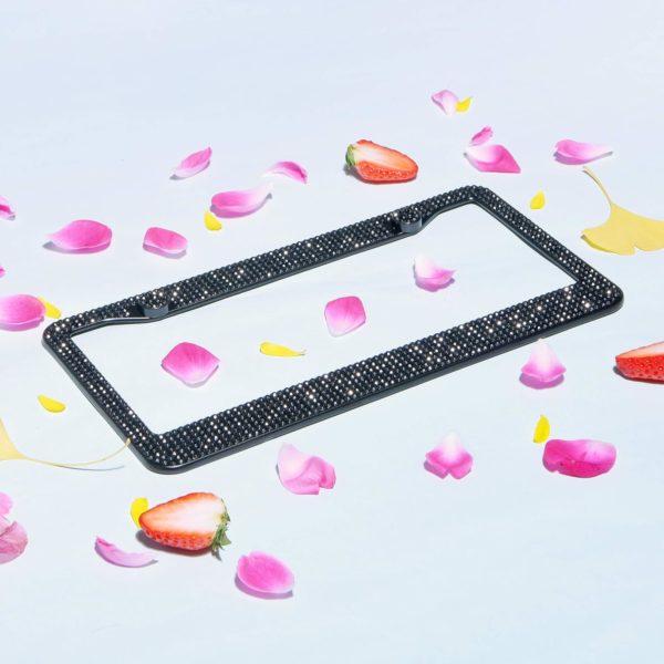 Handcrafted Acrylic Bling License Plate Frames for Women, Men | 1 Pack Bedazzled Cover with Glittery Screw Caps | Stainless Steel Clear Crystal Sparkle License Plate Frame/Cover (Black) - Image 4