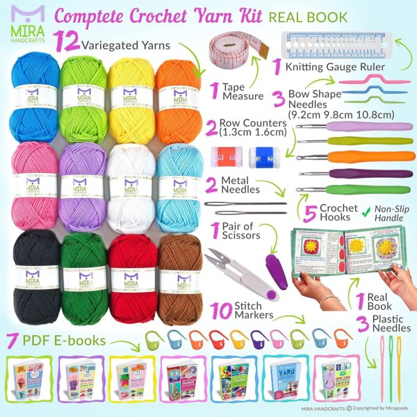 Acrylic Yarn Skeins Large 1.76 Ounce(50g) Each Ã¢â‚¬â€œ12 Multicolor Knitting and Crochet Yarn Bulk Ã¢â‚¬â€œStarter Kit for Colorful Craft -7 Ebooks with Yarn Patterns -12 Pack + Accessories Set 1) - Image 2